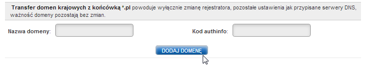 Formularz Transferu Domeny